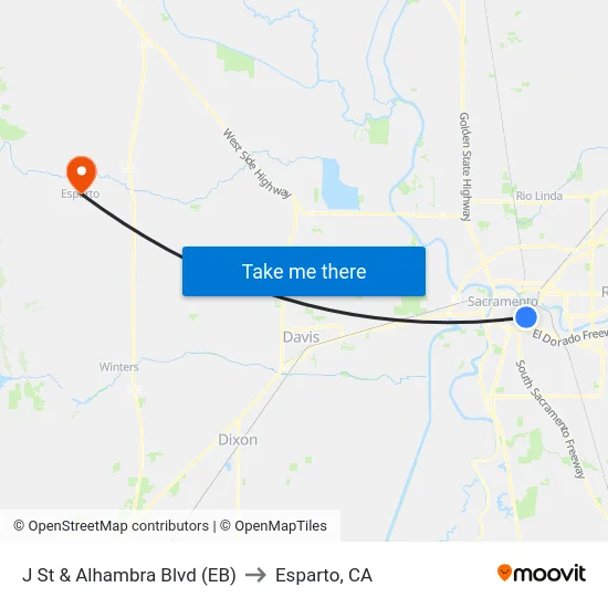 J St & Alhambra Blvd (EB) to Esparto, CA map