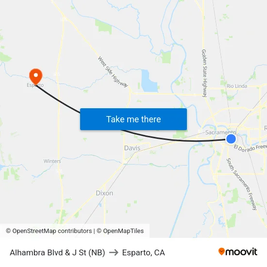 Alhambra Blvd & J St (NB) to Esparto, CA map