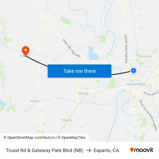 Truxel Rd & Gateway Park Blvd (NB) to Esparto, CA map