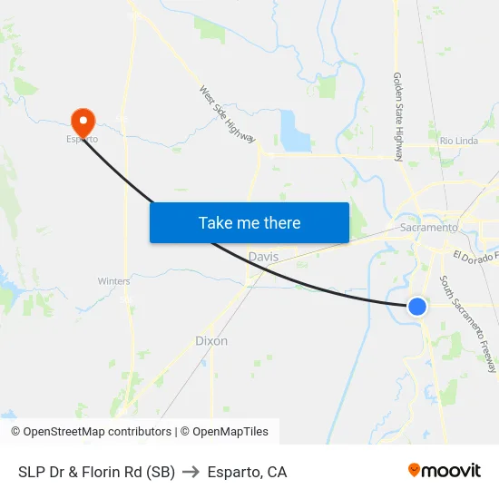 SLP Dr & Florin Rd (SB) to Esparto, CA map