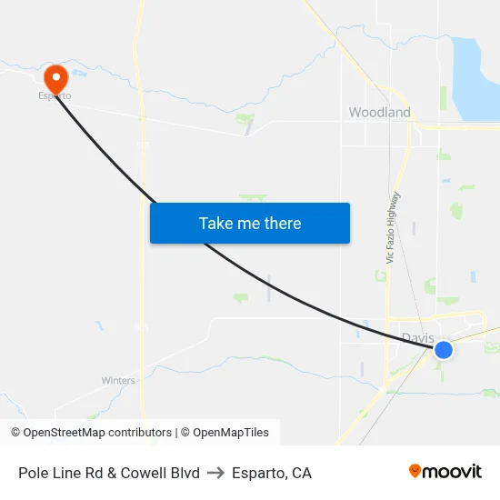Pole Line Rd & Cowell Blvd to Esparto, CA map