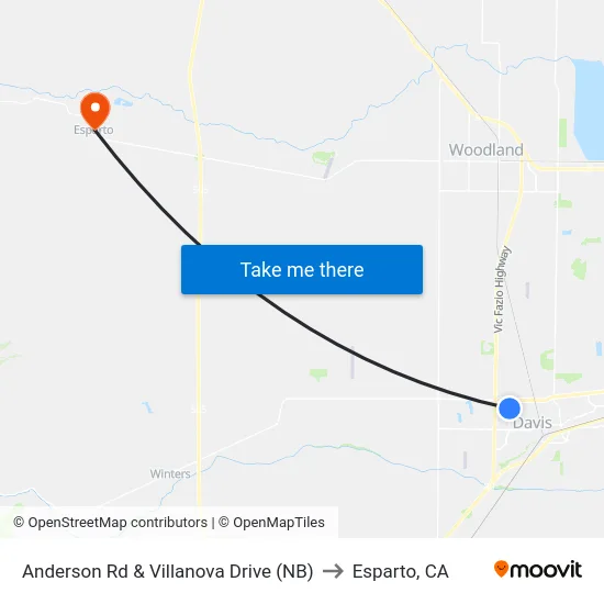 Anderson Rd & Villanova Drive (NB) to Esparto, CA map