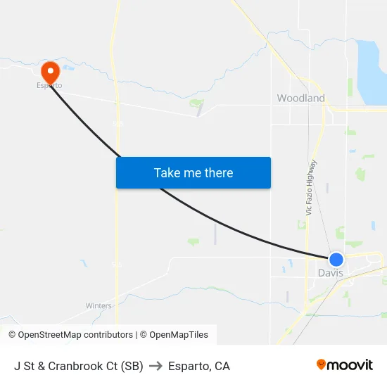 J St & Cranbrook Ct (SB) to Esparto, CA map