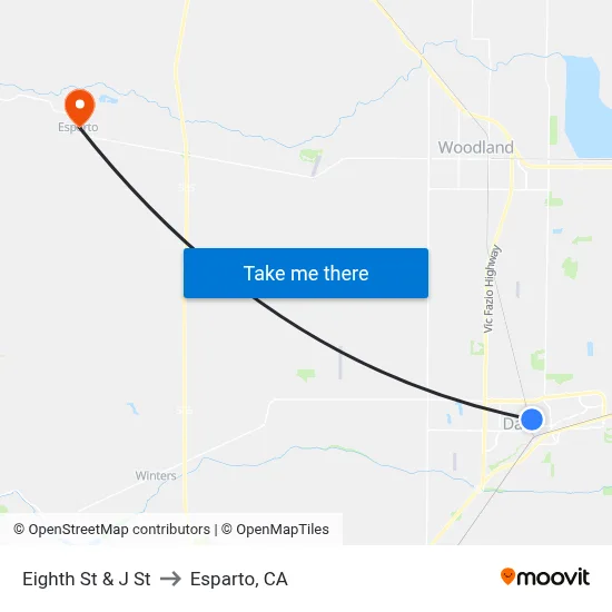 Eighth St & J St to Esparto, CA map