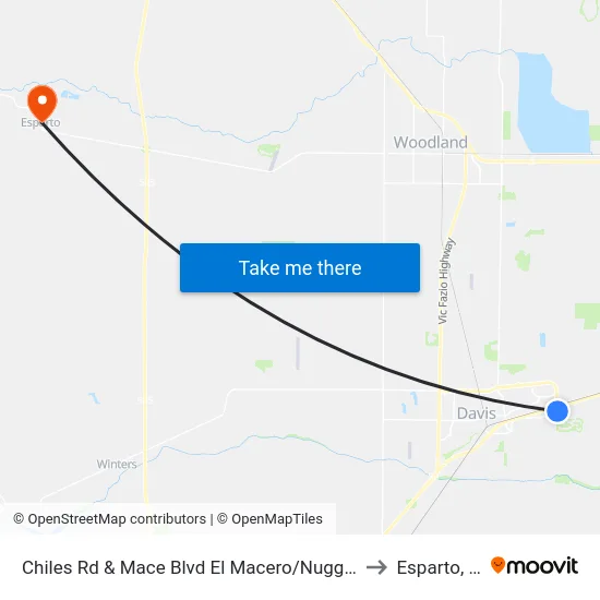Chiles Rd & Mace Blvd El Macero/Nugget (EB) to Esparto, CA map