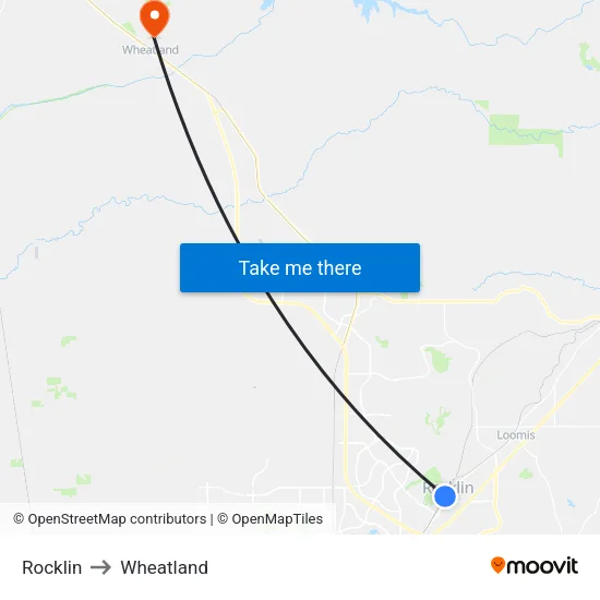 Rocklin to Wheatland map
