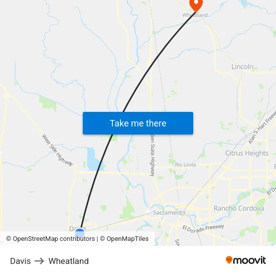 Davis to Wheatland map