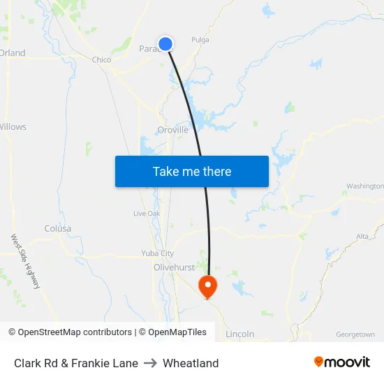 Clark Rd & Frankie Lane to Wheatland map