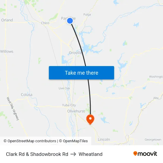 Clark Rd & Shadowbrook Rd to Wheatland map