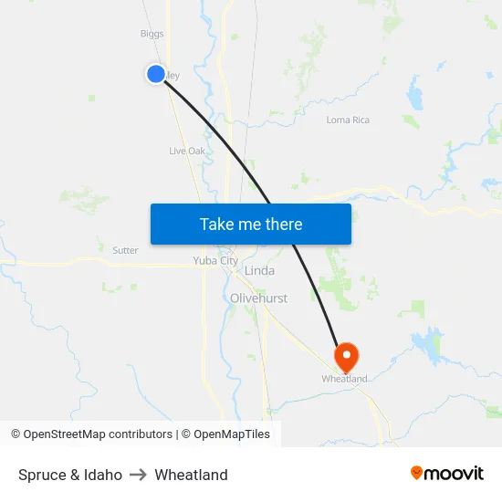 Spruce & Idaho to Wheatland map