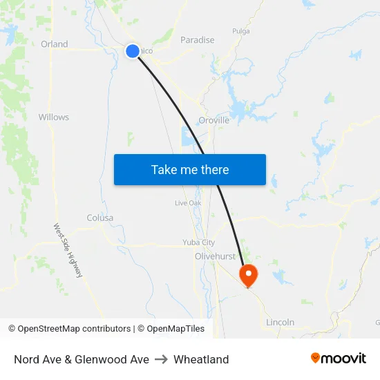Nord Ave & Glenwood Ave to Wheatland map