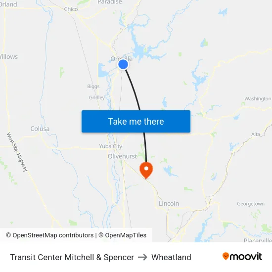 Transit Center Mitchell & Spencer to Wheatland map