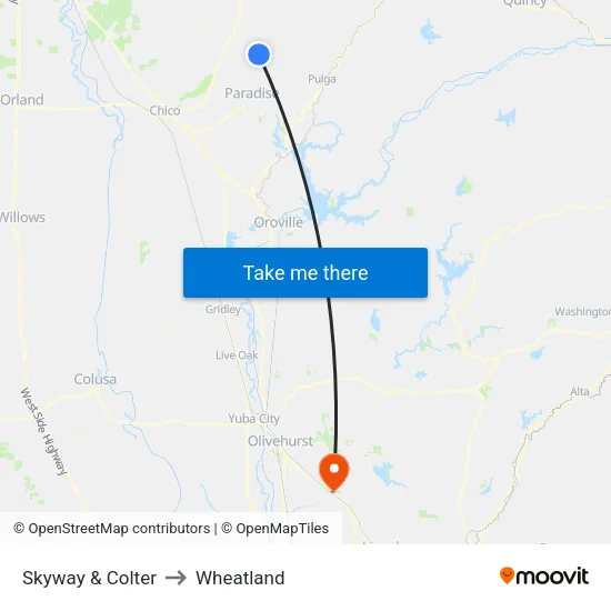 Skyway & Colter to Wheatland map