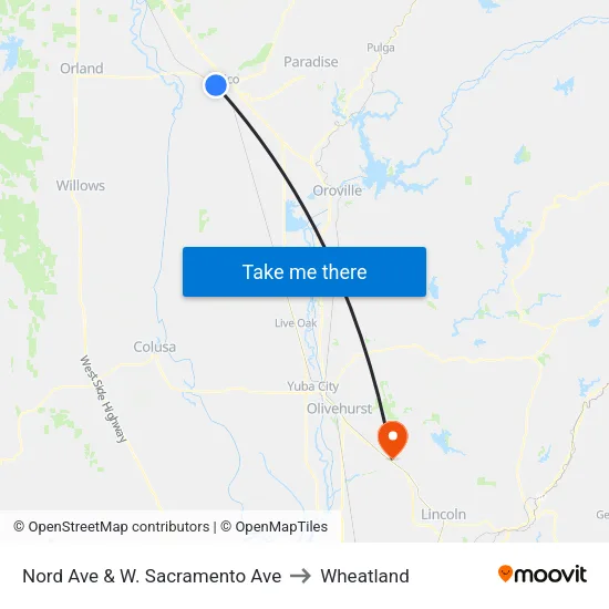Nord Ave & W. Sacramento Ave to Wheatland map