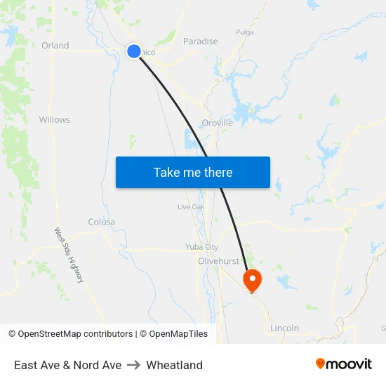 East Ave & Nord Ave to Wheatland map