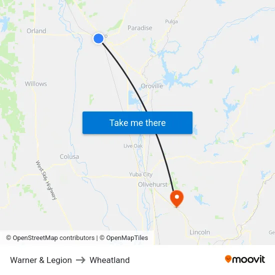Warner & Legion to Wheatland map