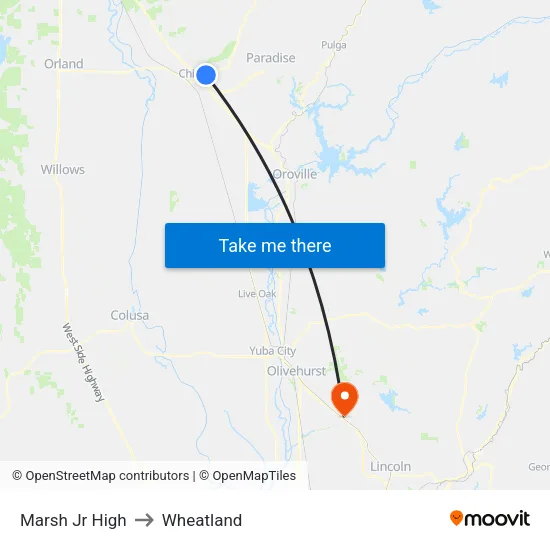 Marsh Jr High to Wheatland map