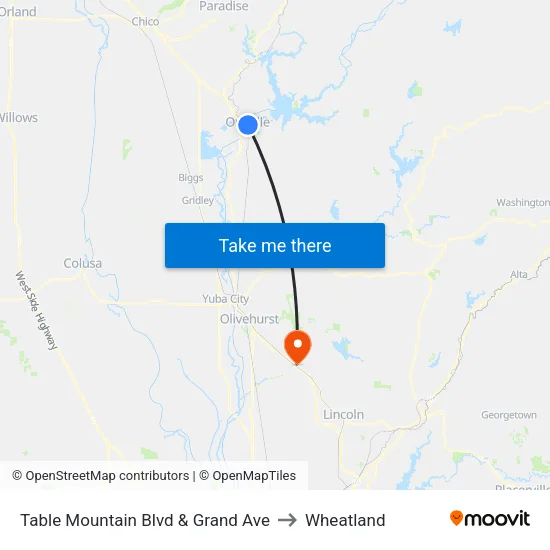 Table Mountain Blvd & Grand Ave to Wheatland map