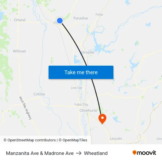 Manzanita Ave & Madrone Ave to Wheatland map