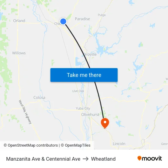 Manzanita Ave & Centennial Ave to Wheatland map