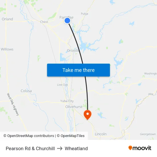 Pearson Rd & Churchill to Wheatland map