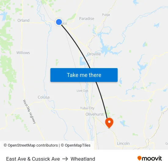 East Ave & Cussick Ave to Wheatland map