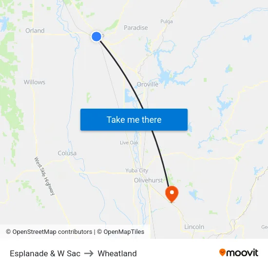Esplanade & W Sac to Wheatland map