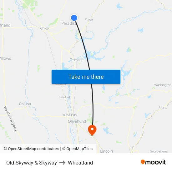 Old Skyway & Skyway to Wheatland map