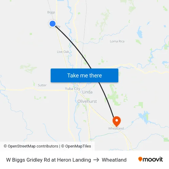 W Biggs Gridley Rd at Heron Landing to Wheatland map