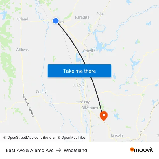 East Ave & Alamo Ave to Wheatland map