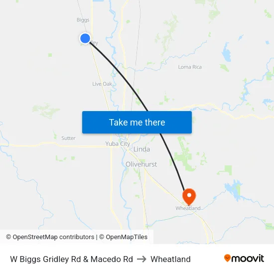 W Biggs Gridley Rd & Macedo Rd to Wheatland map