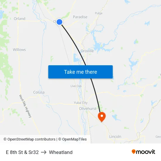 E 8th St & Sr32 to Wheatland map