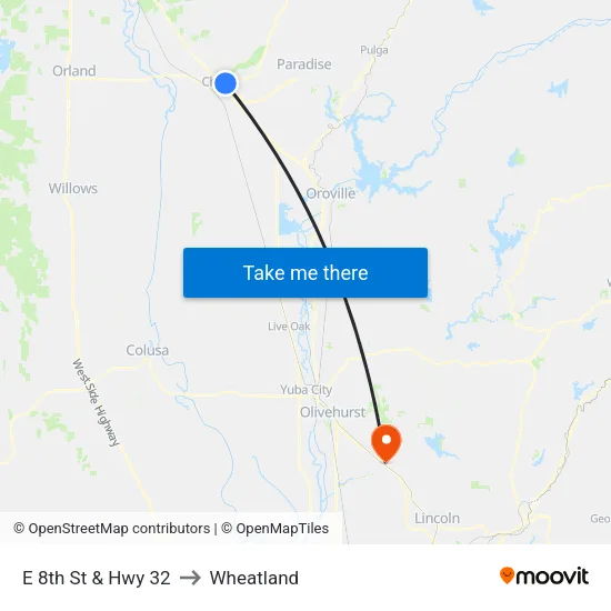 E 8th St & Hwy 32 to Wheatland map