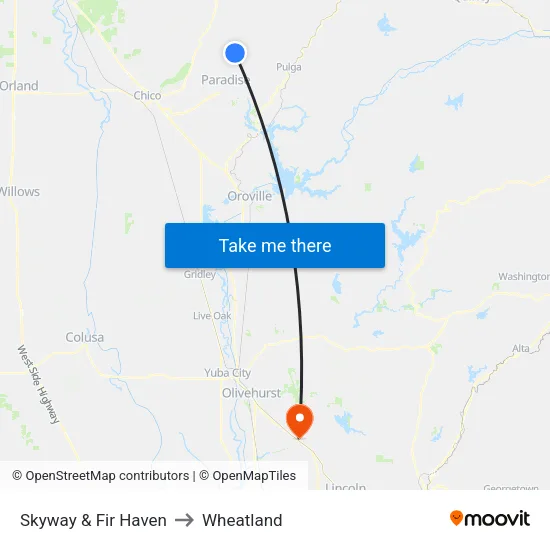 Skyway & Fir Haven to Wheatland map