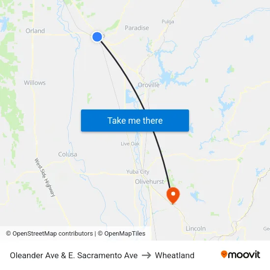 Oleander Ave & E. Sacramento Ave to Wheatland map