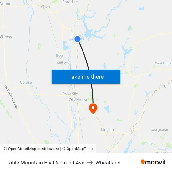 Table Mountain Blvd & Grand Ave to Wheatland map