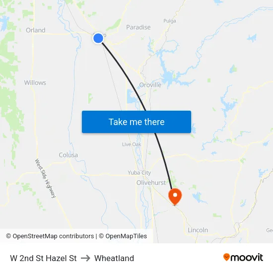 W 2nd St  Hazel St to Wheatland map
