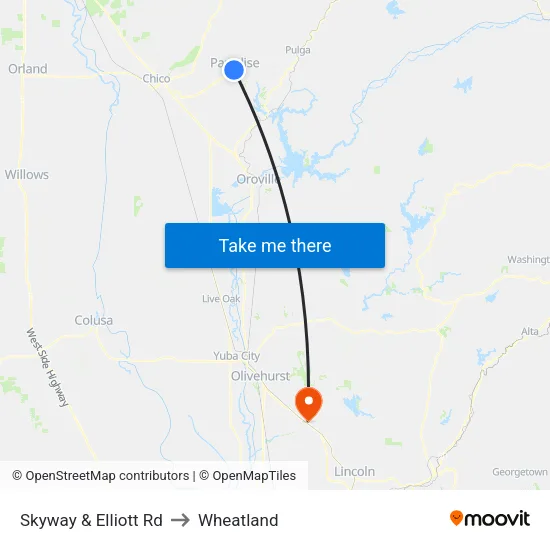 Skyway & Elliott Rd to Wheatland map