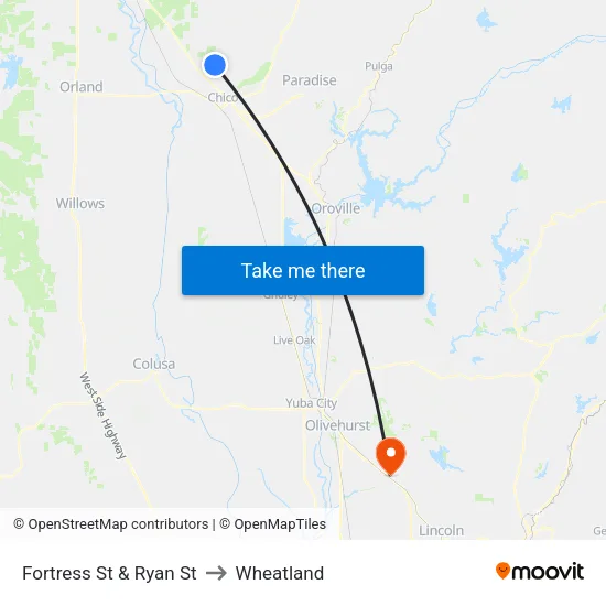 Fortress St & Ryan St to Wheatland map