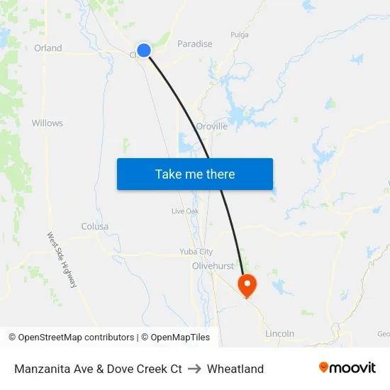 Manzanita Ave & Dove Creek Ct to Wheatland map