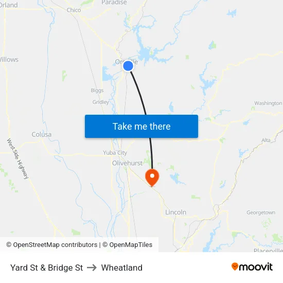 Yard St & Bridge St to Wheatland map