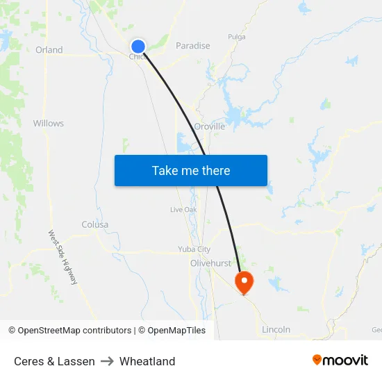 Ceres & Lassen to Wheatland map