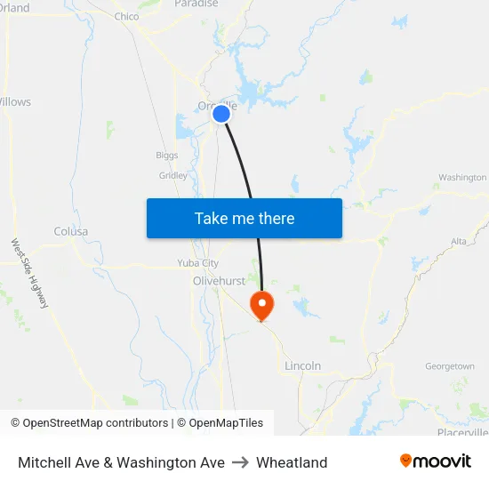 Mitchell Ave & Washington Ave to Wheatland map