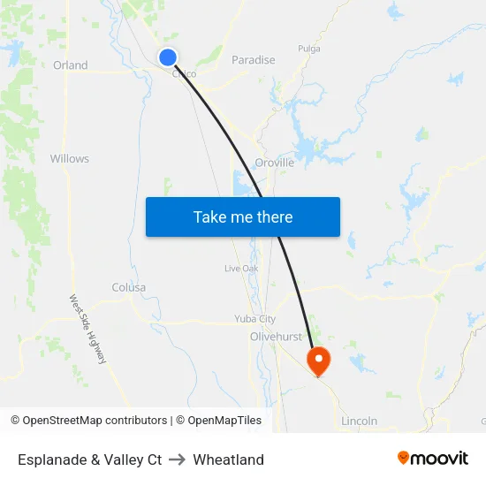 Esplanade & Valley Ct to Wheatland map