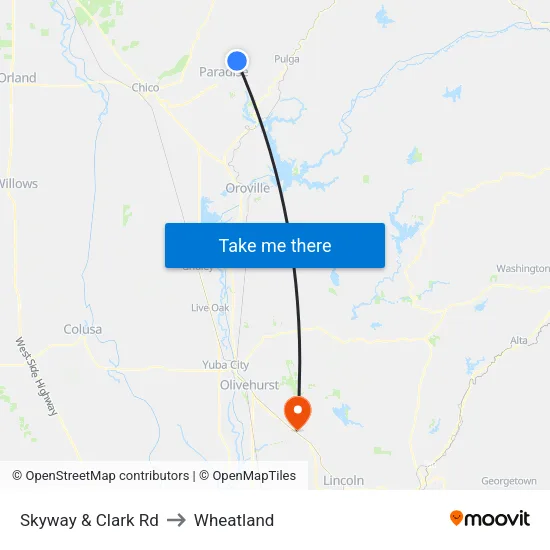 Skyway & Clark Rd to Wheatland map