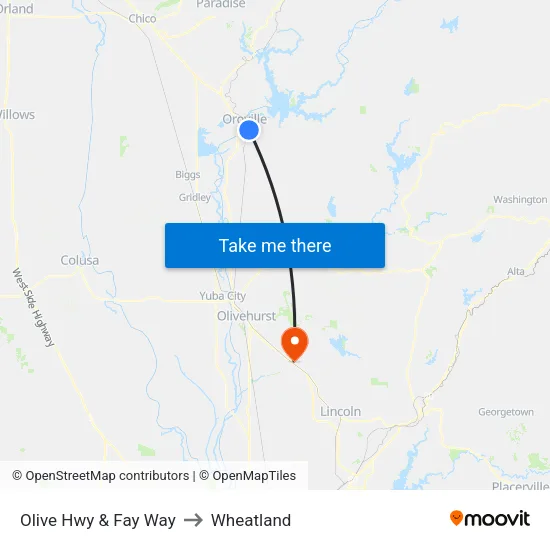 Olive Hwy & Fay Way to Wheatland map