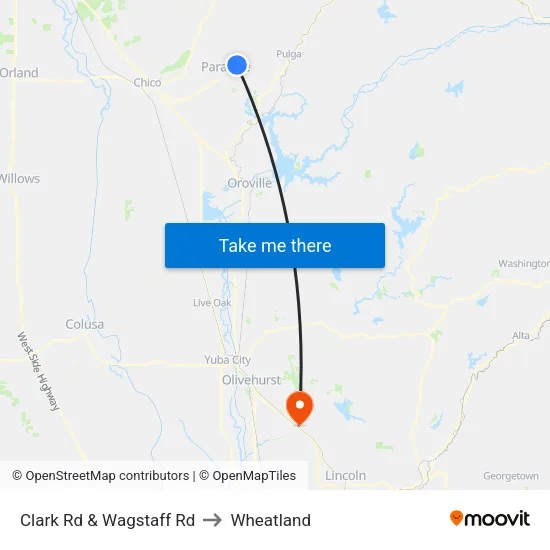 Clark Rd & Wagstaff Rd to Wheatland map