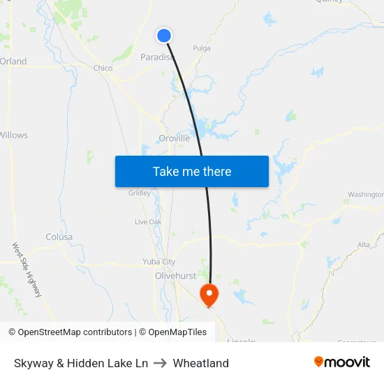 Skyway & Hidden Lake Ln to Wheatland map