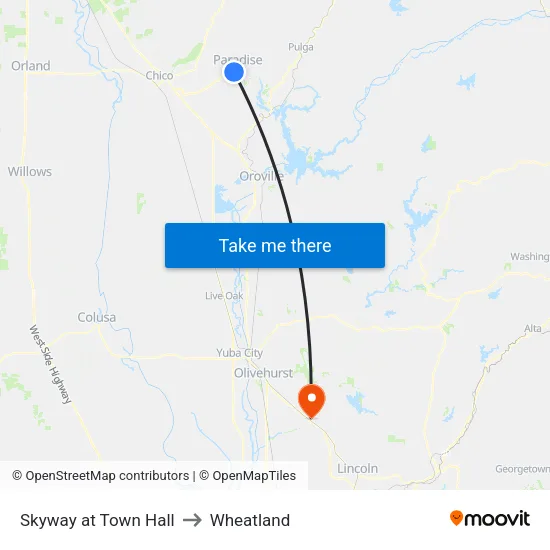 Skyway at Town Hall to Wheatland map