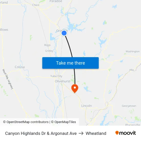 Canyon Highlands Dr & Argonaut Ave to Wheatland map